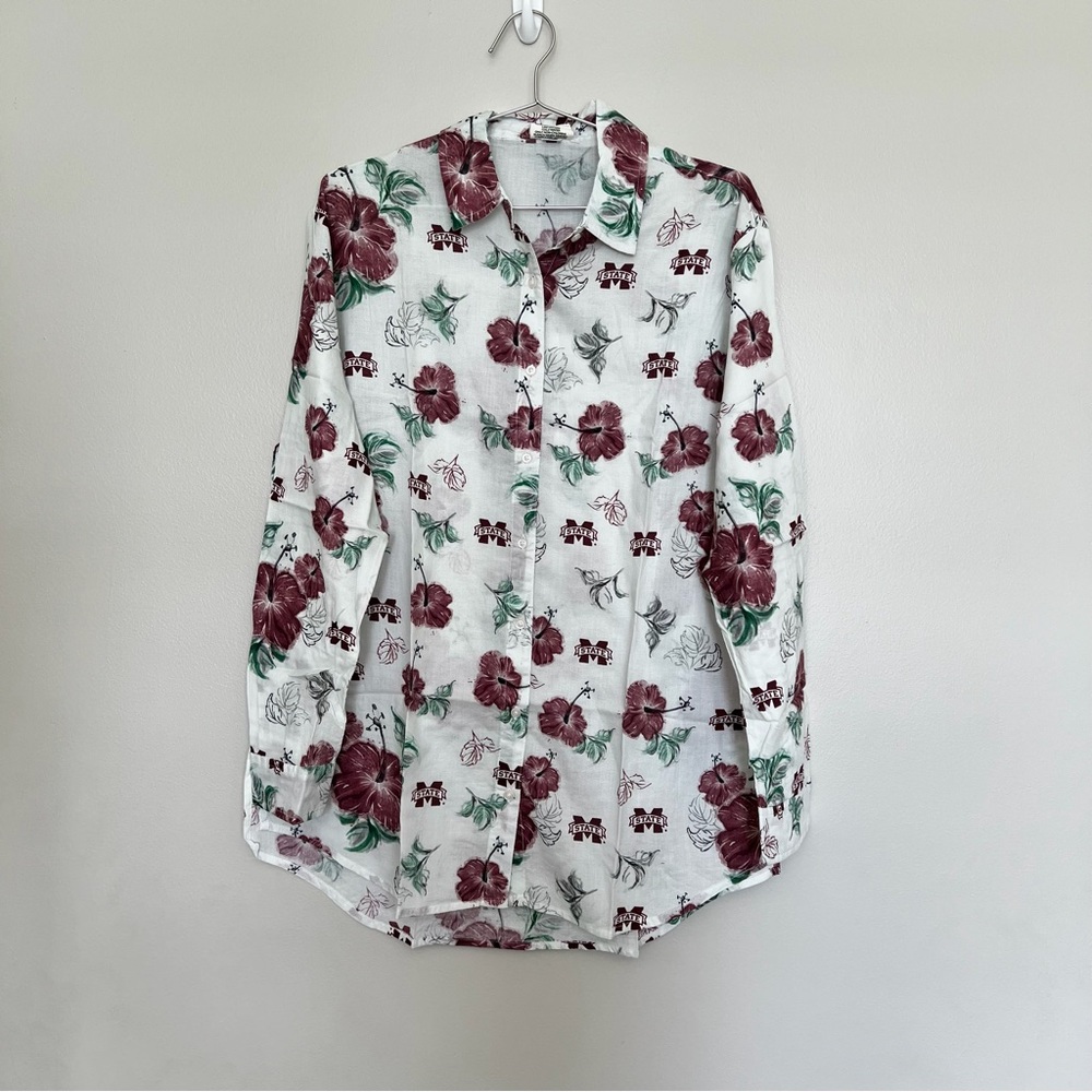 *NEW Wes and Willy Swim Cover up Shirt Mississippi State Hibiscus Size Large